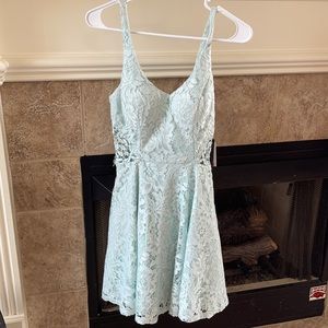 Blue Floral Design Formal Dress